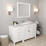 Virtu USA Caroline Parkway 57" Single Bath Vanity with Italian White Marble Top and Square Sink with Brushed Nickel Faucet with Matching Mirror