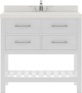 Virtu USA Caroline Estate 36" Single Bath Vanity with Dazzle White Quartz Top and Round Sink with Brushed Nickel Faucet with Matching Mirrors