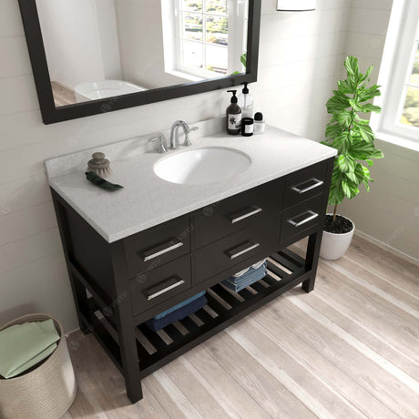Virtu USA Caroline Estate 48" Single Bath Vanity with White Quartz Top and Round Sink with Polished Chrome Faucet with Matching Mirrors