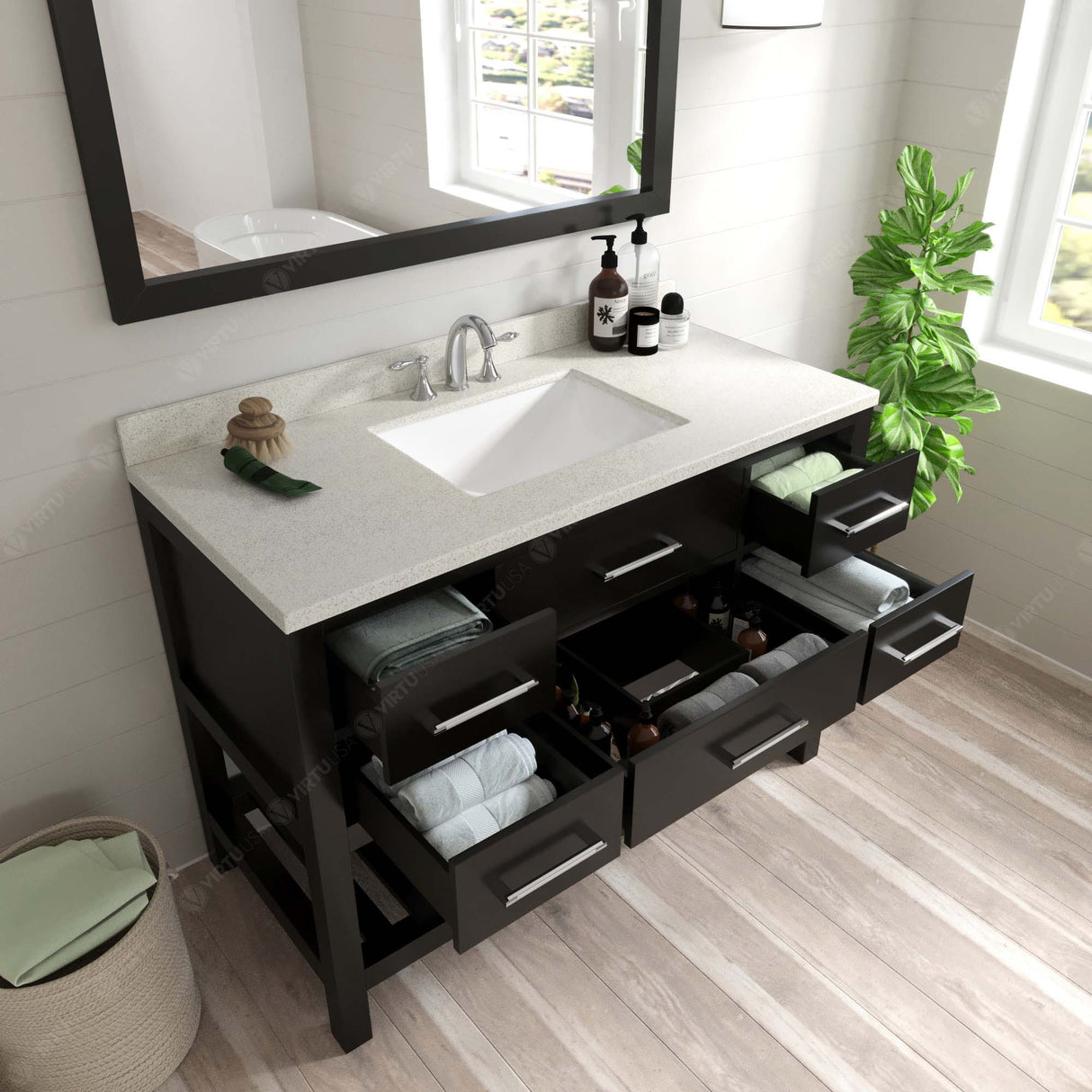 Virtu USA Caroline Estate 48" Single Bath Vanity with White Quartz Top and Square Sink with Matching Mirrors