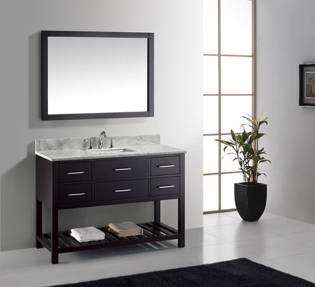 Virtu USA Caroline Estate 48" Single Bath Vanity with White Marble Top and Square Sink with Polished Chrome Faucet with Matching Mirrors