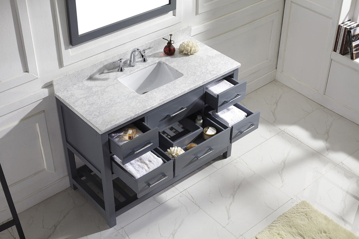 Virtu USA Caroline Estate 48" Single Bath Vanity with White Marble Top and Square Sink with Brushed Nickel Faucet with Matching Mirrors