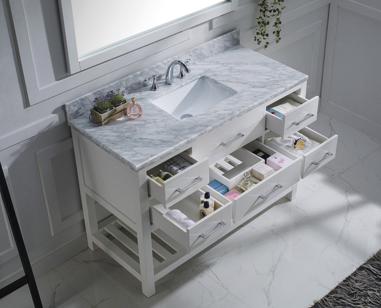Virtu USA Caroline Estate 48" Single Bath Vanity with White Marble Top and Square Sink with Brushed Nickel Faucet with Matching Mirrors