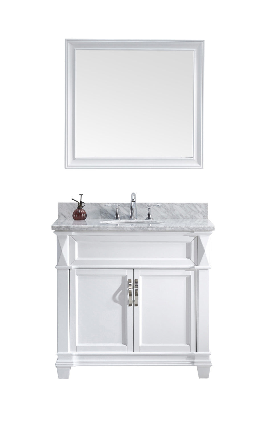 Virtu USA Victoria 36" Single Bath Vanity with Marble Top and Round Sink with Polished Chrome Faucet and Mirror - Luxe Bathroom Vanities Luxury Bathroom Fixtures Bathroom Furniture