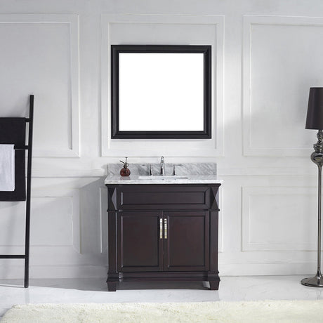 Virtu USA Victoria 36" Single Bath Vanity with White Marble Top and Square Sink with Brushed Nickel Faucet with Matching Mirror