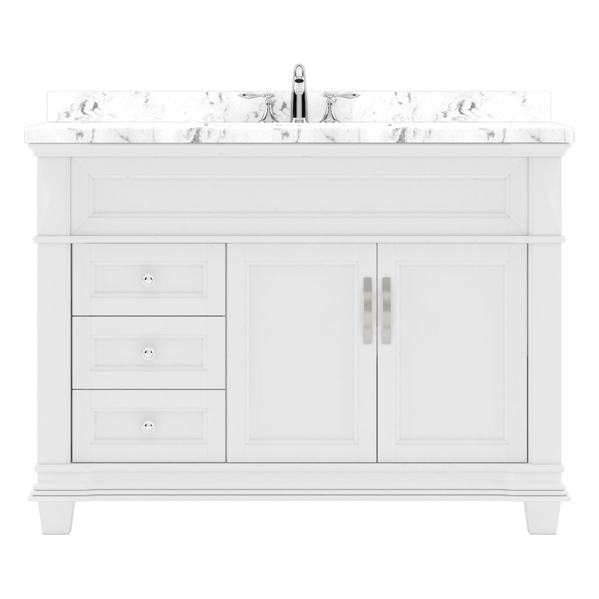 Virtu USA Victoria 48" Single Bath Vanity with White Quartz Top and Square Sink with Matching Mirror