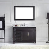 Virtu USA Victoria 48" Single Bath Vanity with White Marble Top and Round Sink with Matching Mirror