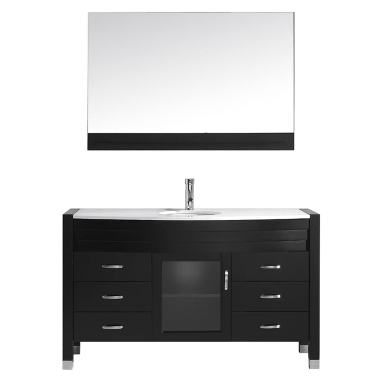 Virtu USA Ava 55" Single Bath Vanity in Espresso with White Engineered Stone Top and Round Sink with Brushed Nickel Faucet and Mirror - Luxe Bathroom Vanities Luxury Bathroom Fixtures Bathroom Furniture