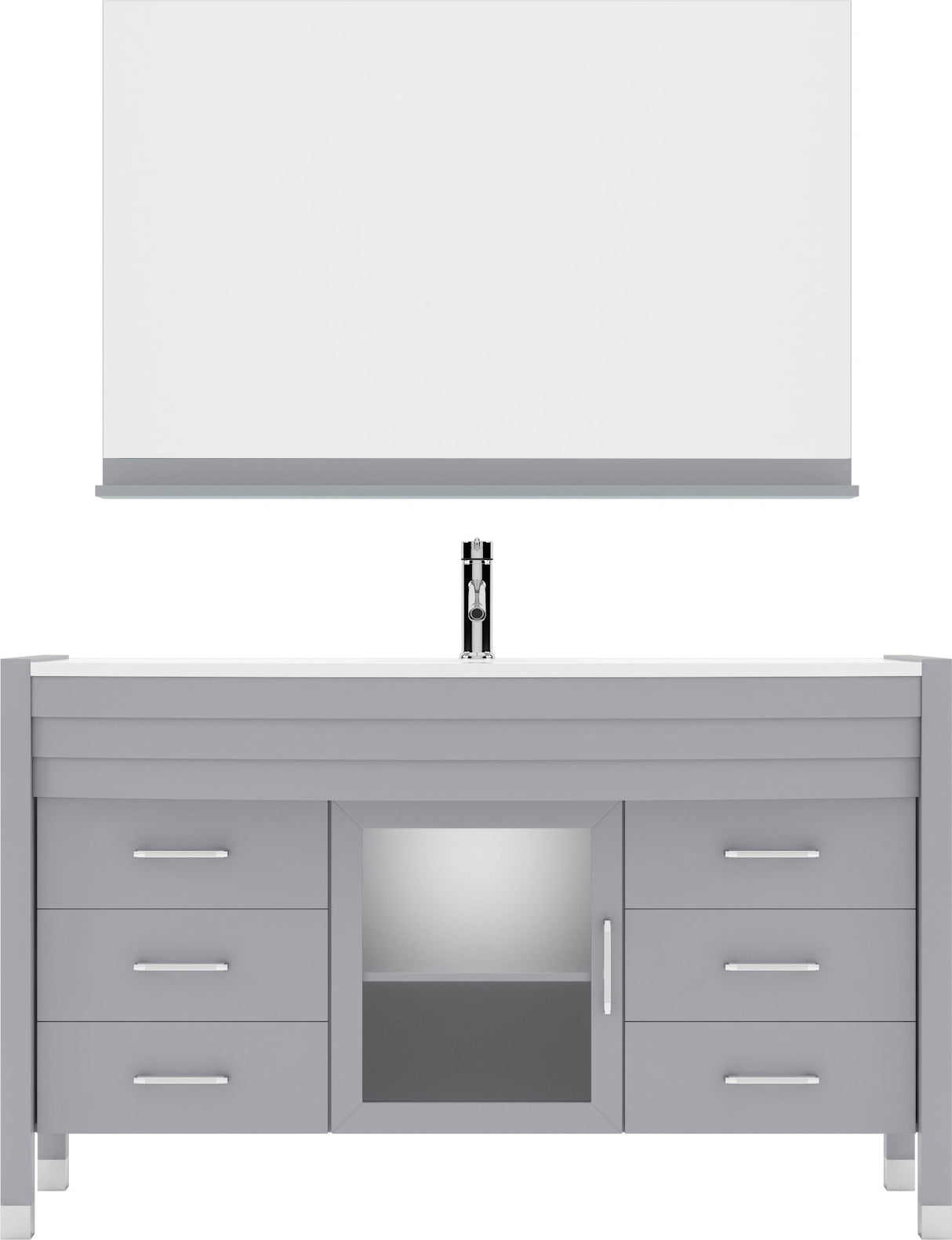 Virtu USA Ava 55" Single Bath Vanity with White Engineered Stone Top and Round Sink with Brushed Nickel Faucet with Matching Mirror - Luxe Bathroom Vanities