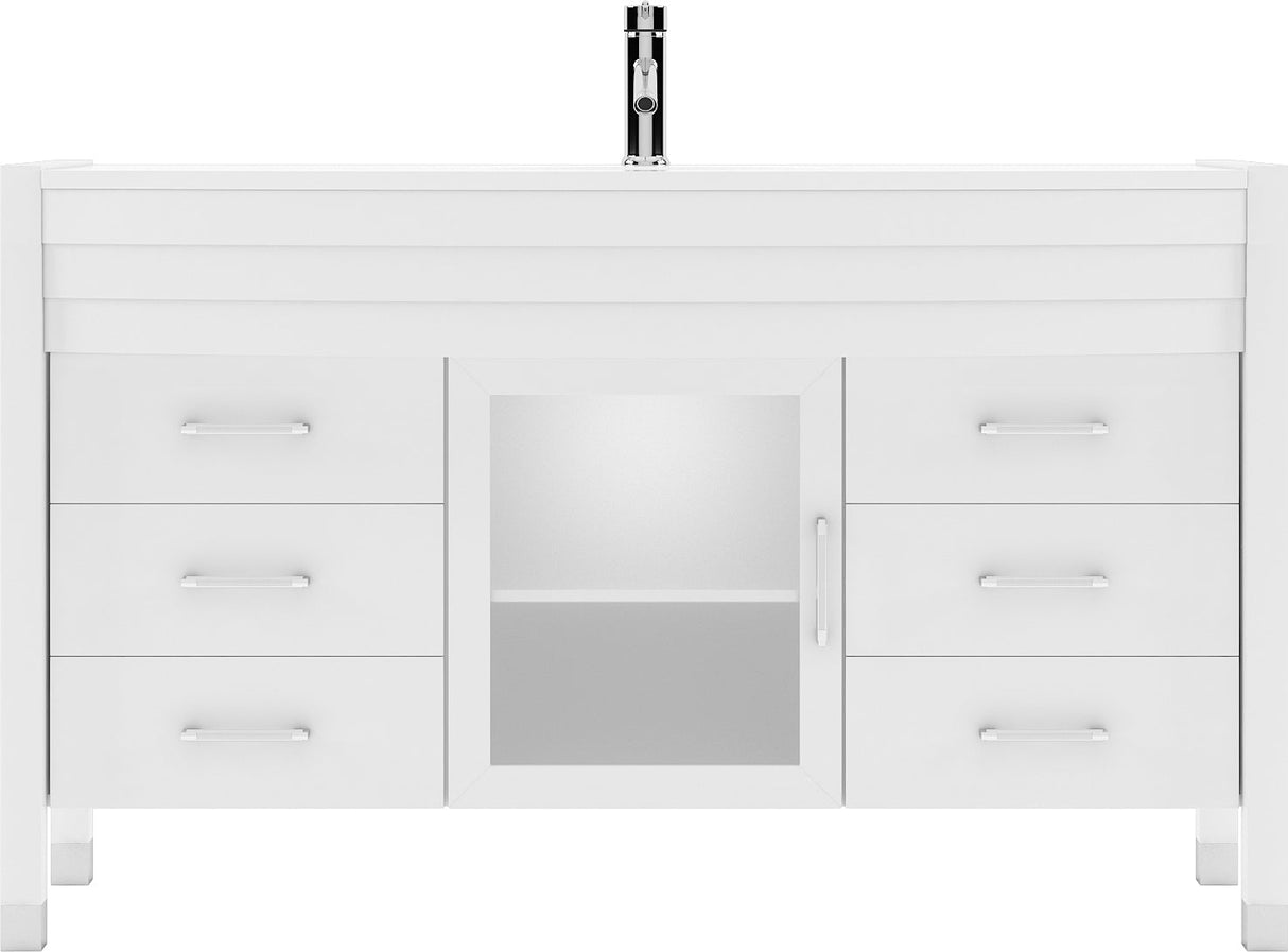 Virtu USA Ava 55" Single Bath Vanity with White Engineered Stone Top and Round Sink with Brushed Nickel Faucet with Matching Mirror