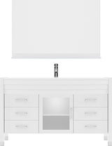 Virtu USA Ava 55" Single Bath Vanity with White Engineered Stone Top and Round Sink with Brushed Nickel Faucet with Matching Mirror - Luxe Bathroom Vanities