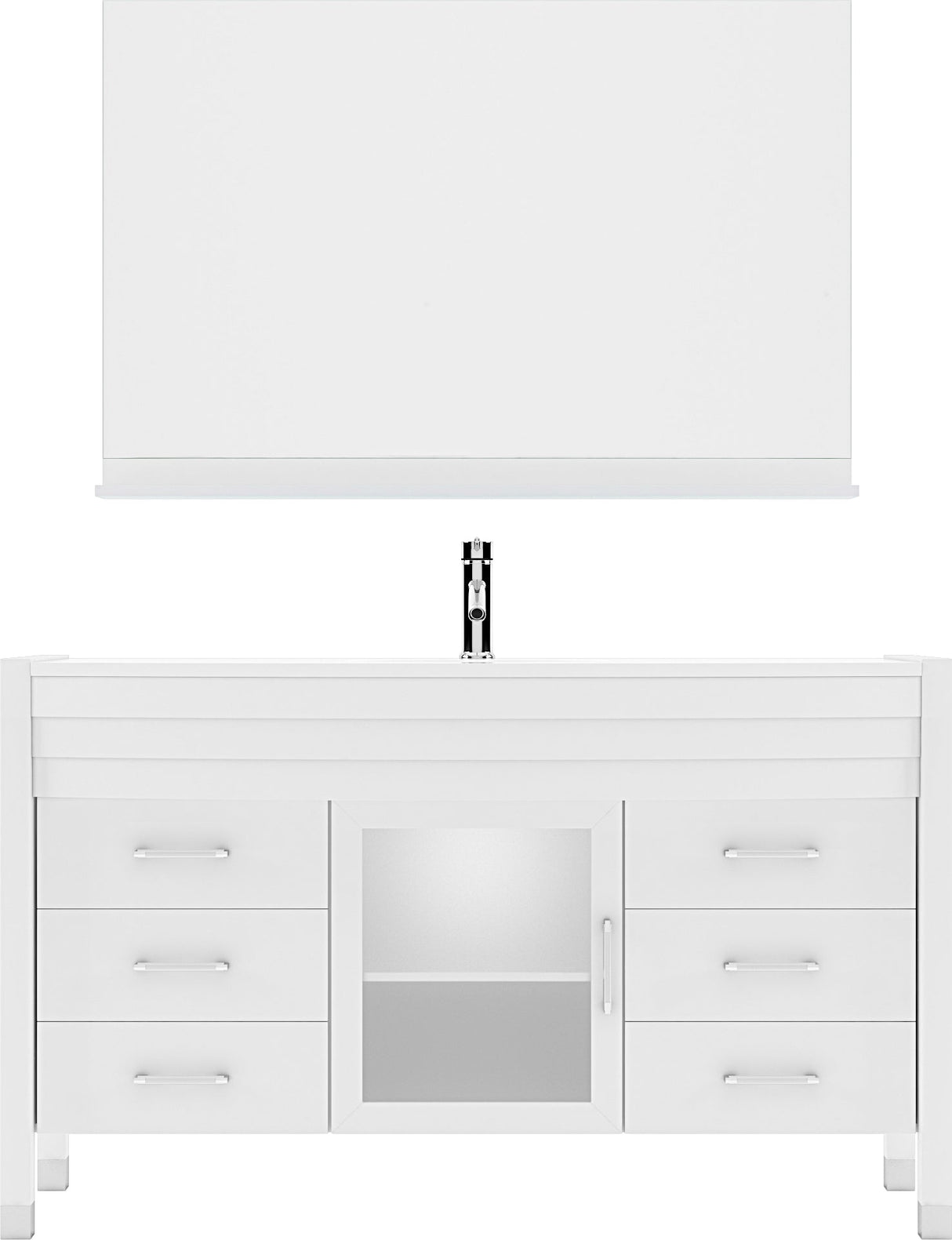 Virtu USA Ava 55" Single Bath Vanity with White Engineered Stone Top and Round Sink with Matching Mirror - Luxe Bathroom Vanities