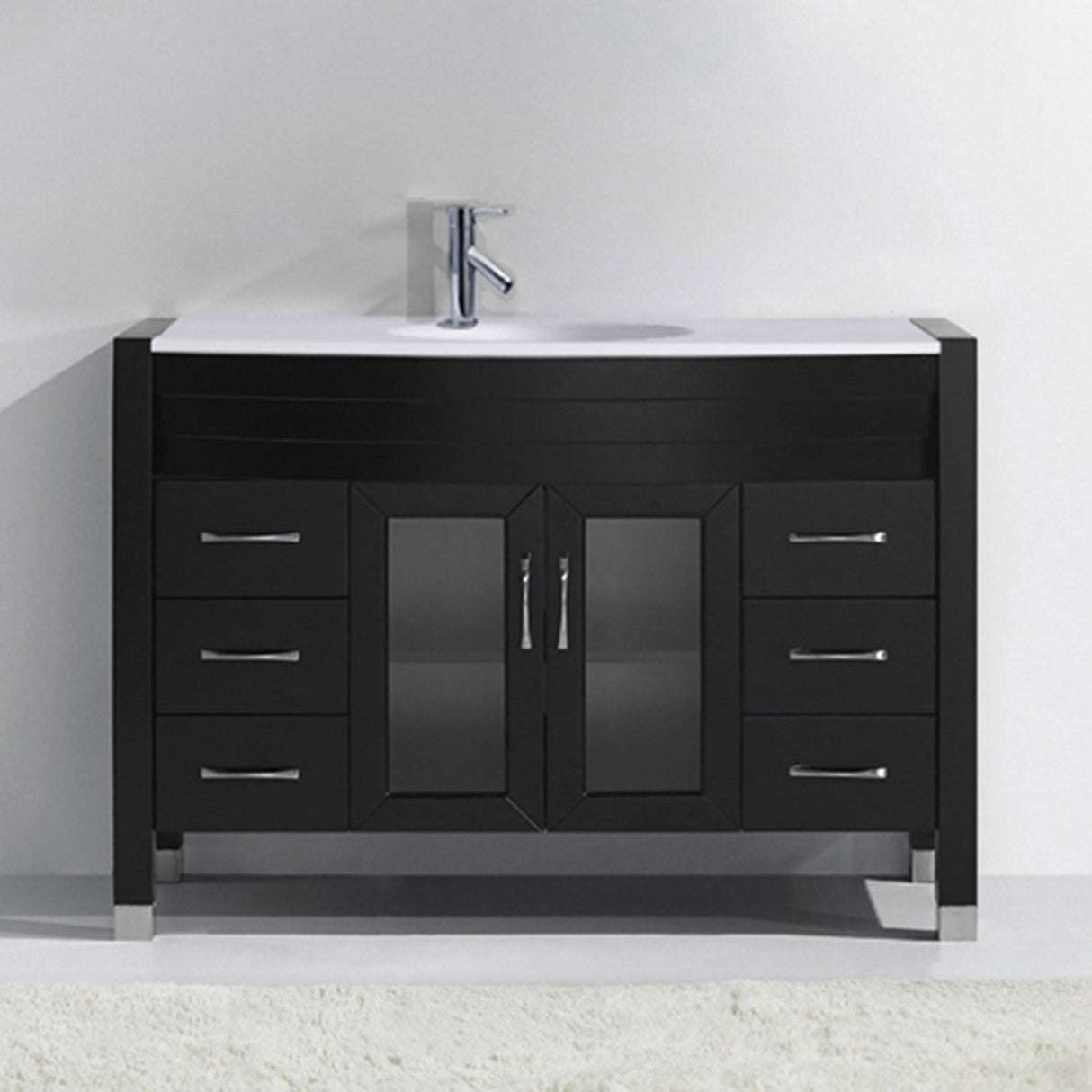 Virtu USA Ava 48" Single Bath Vanity with White Engineered Stone Top and Round Sink with Matching Mirror