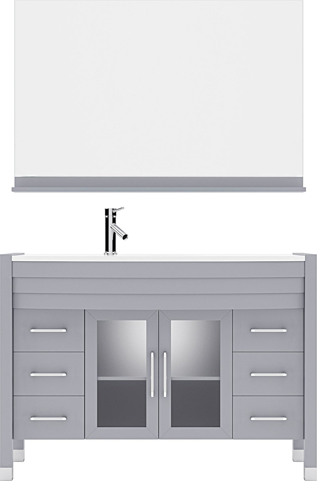 Virtu USA Ava 48" Single Bath Vanity with White Engineered Stone Top and Round Sink with Matching Mirror - Luxe Bathroom Vanities