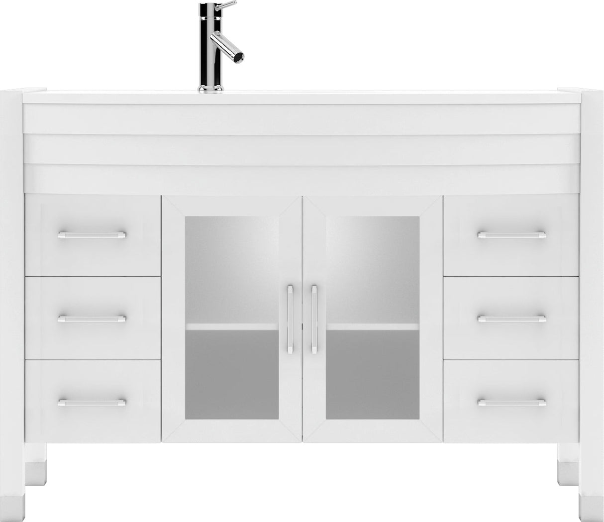 Virtu USA Ava 48" Single Bath Vanity with White Engineered Stone Top and Round Sink with Matching Mirror