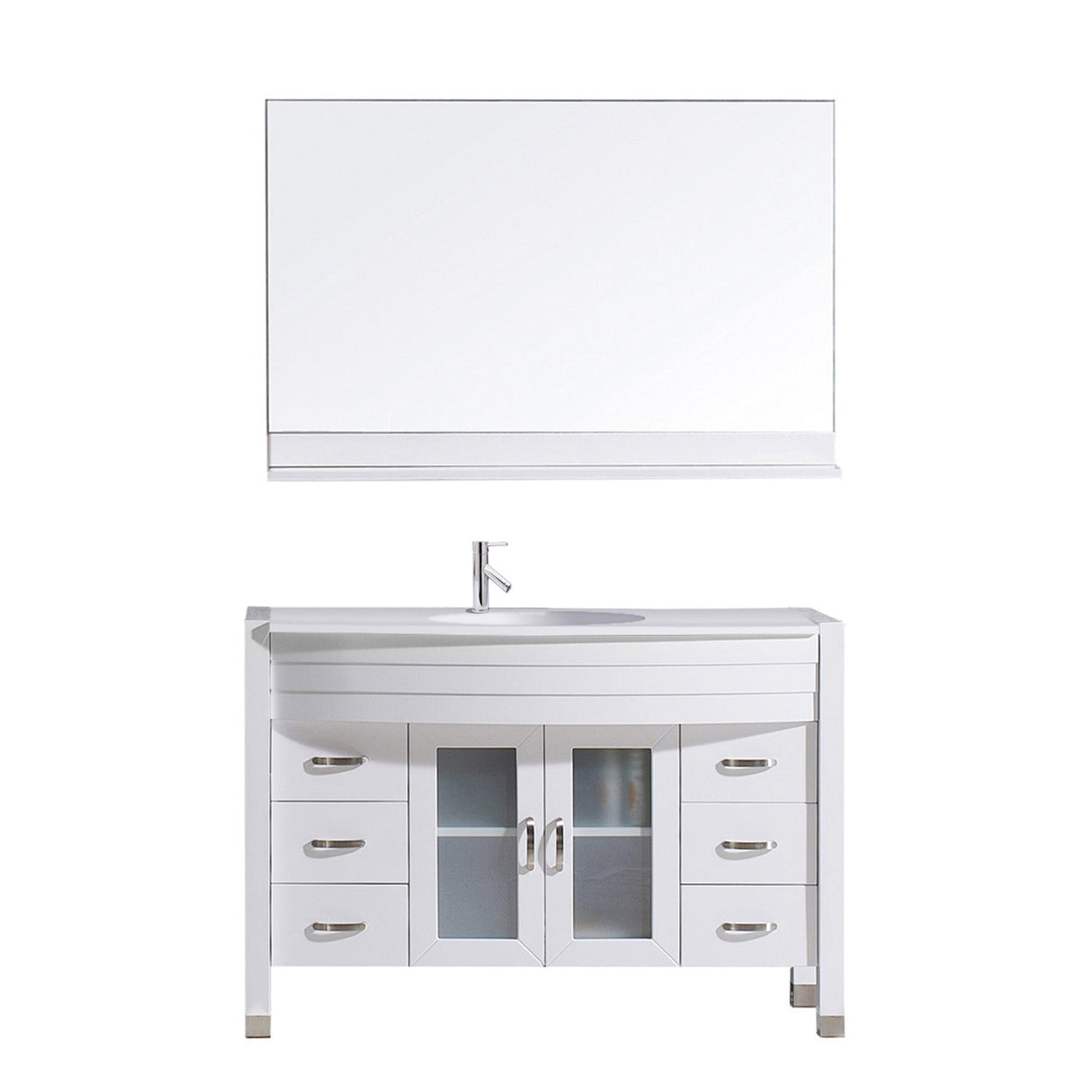 Virtu USA Ava 48" Single Bath Vanity in Gray with White Engineered Stone Top and Round Sink with Matching Mirror - Luxe Bathroom Vanities