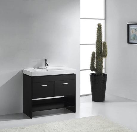 Virtu USA Gloria 36" Single Bath Vanity in White with White Ceramic Top and Integrated Square Sink