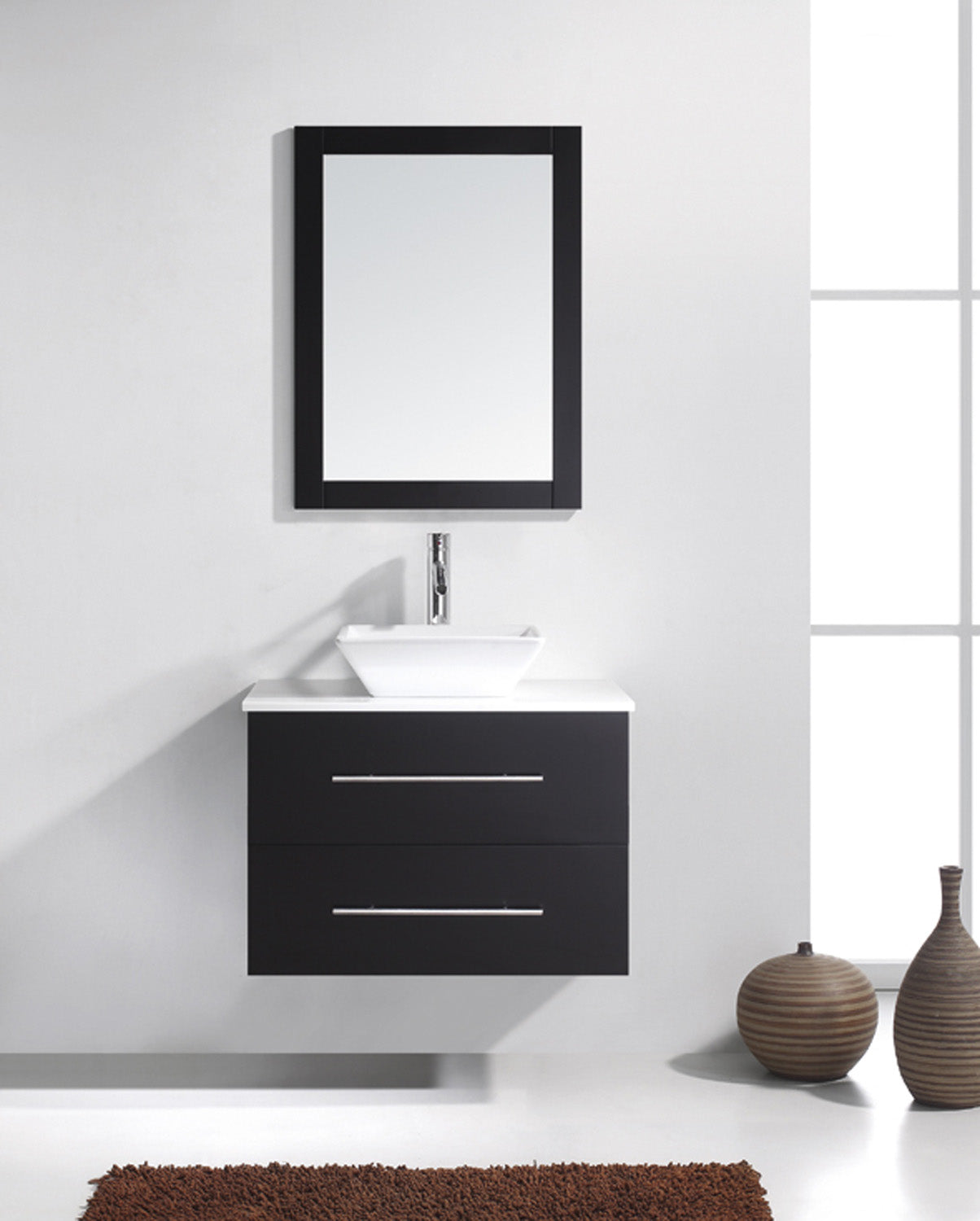 Virtu USA Marsala 29" Single Bath Vanity with White Engineered Stone Top and Square Sink with Brushed Nickel Faucet with Matching Mirror