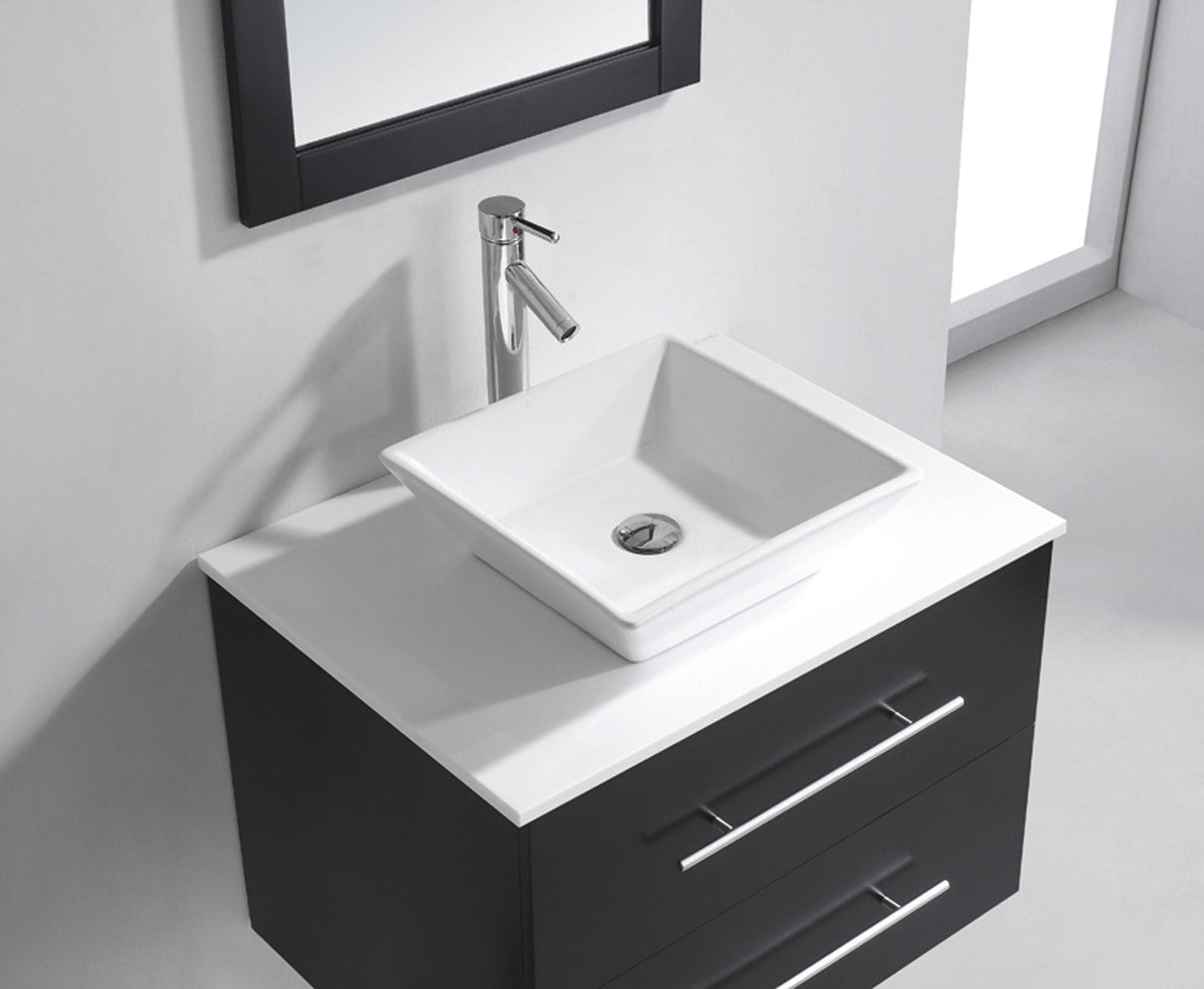 Virtu USA Marsala 29" Single Bath Vanity with White Engineered Stone Top and Square Sink with Brushed Nickel Faucet with Matching Mirror