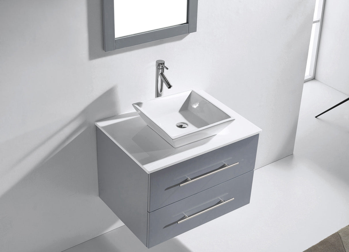 Virtu USA Marsala 29" Single Bath Vanity with White Engineered Stone Top and Square Sink with Brushed Nickel Faucet with Matching Mirror