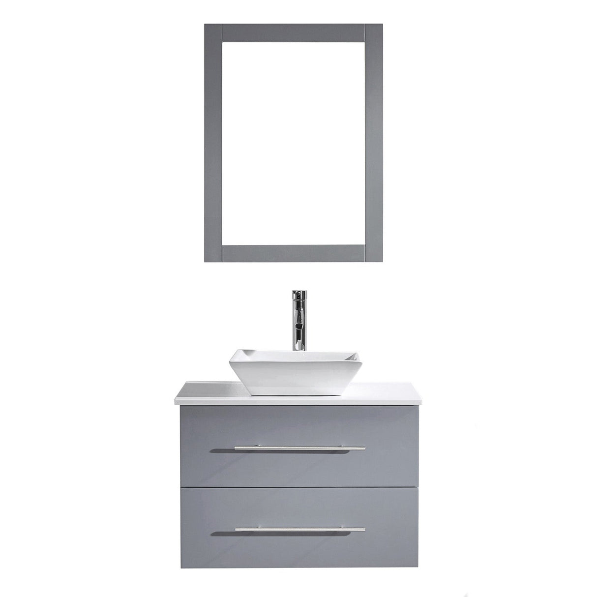 Virtu USA Marsala 29" Single Bath Vanity with White Engineered Stone Top and Square Sink with Brushed Nickel Faucet and Mirror - Luxe Bathroom Vanities Luxury Bathroom Fixtures Bathroom Furniture