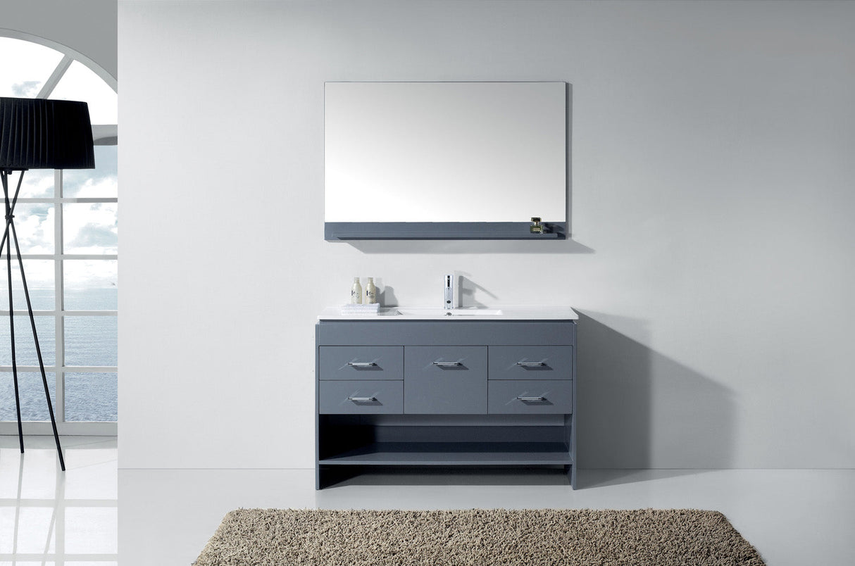 Virtu USA Gloria 48" Single Bath Vanity with White Ceramic Top and Integrated Square Sink with Matching Mirror