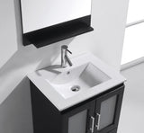 Virtu USA Zola 24" Single Bath Vanity with White Ceramic Top and Integrated Square Sink with Brushed Nickel Faucet with Matching Mirror