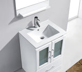 Virtu USA Zola 24" Single Bath Vanity with White Ceramic Top and Integrated Square Sink with Brushed Nickel Faucet with Matching Mirror