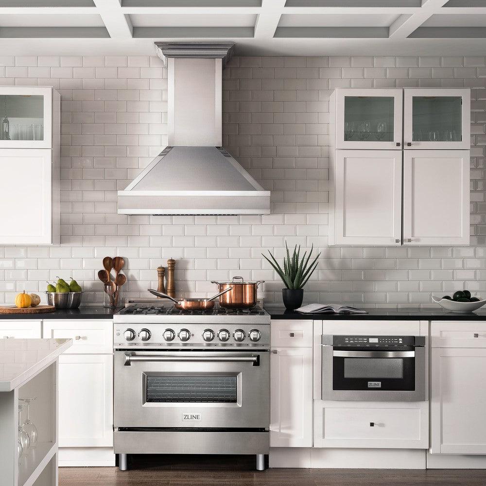 ZLINE 36 in. 4.6 cu. ft. Legacy Dual Fuel Range with Gas Cooktop and Electric Convection Oven in Stainless Steel with 6 Brass Burners (RA-BR-36)