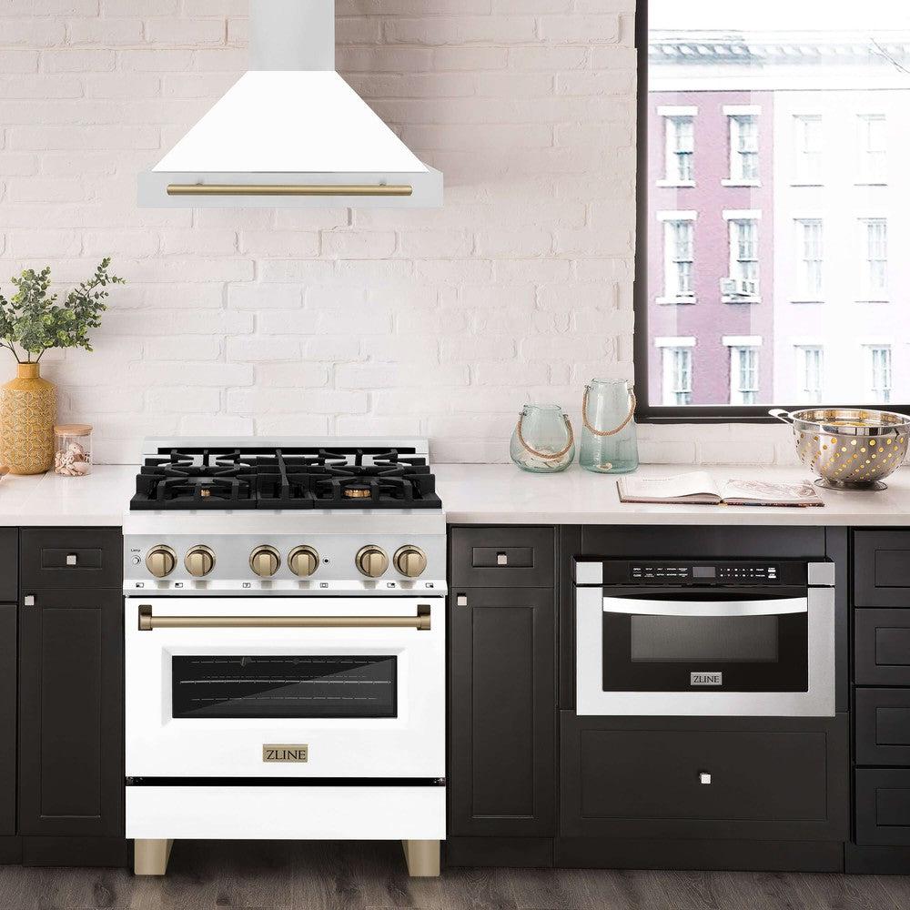 ZLINE Autograph Edition 30 in. Stainless Steel Range Hood with White Matte Shell and Accents (KB4STZ-WM30)
