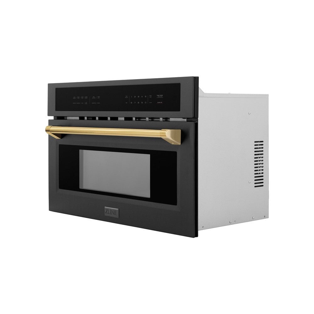 ZLINE Autograph Edition 30 in. 1.6 cu ft. Built-in Convection Microwave Oven in Black Stainless Steel with Polished Gold Accents (MWOZ-30-BS-G)