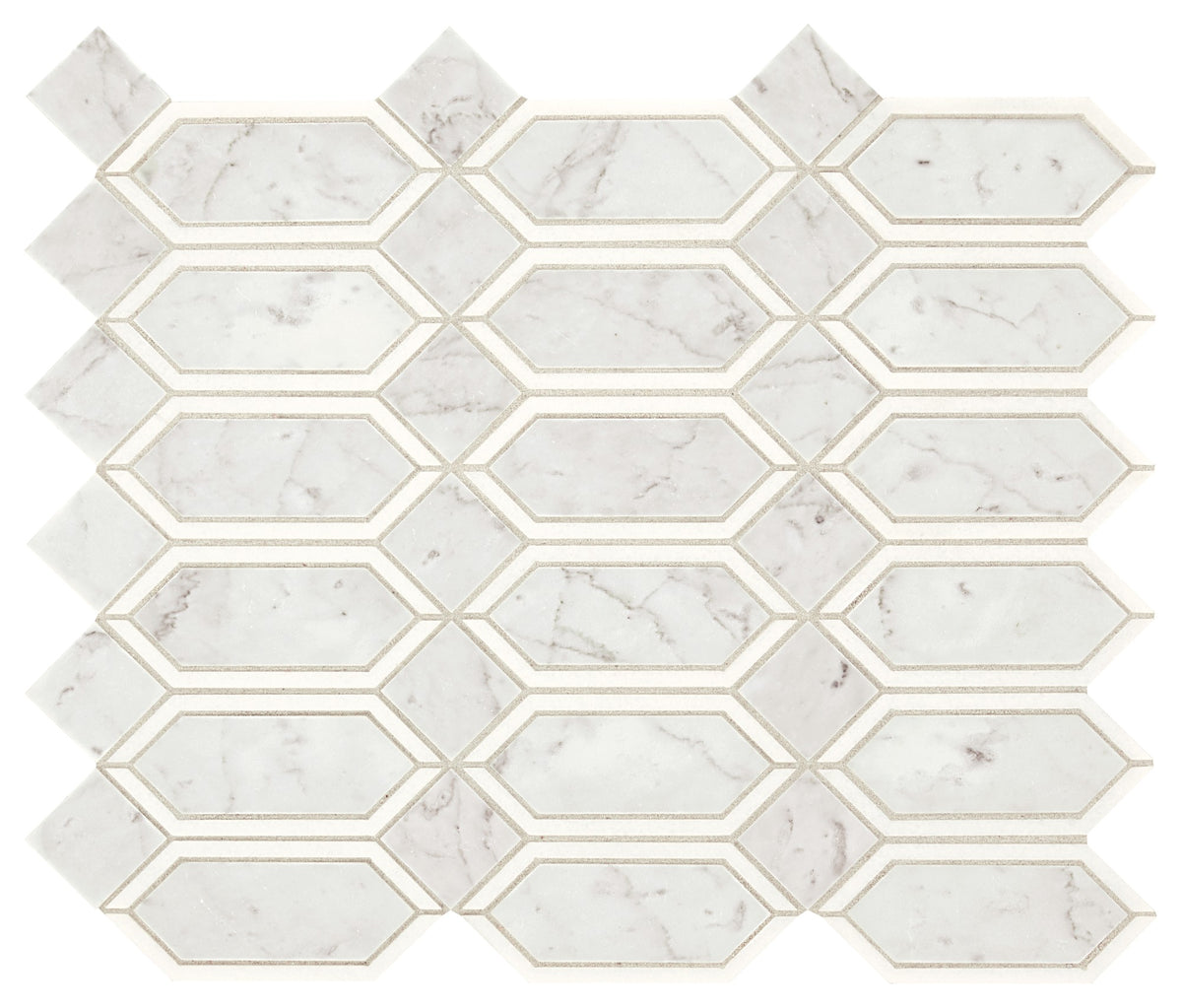 Marazzi Castellina Stone Mosaics White And Gray Linear Hexagon Straight Edge Polished Mosaic Natural Stone Tile