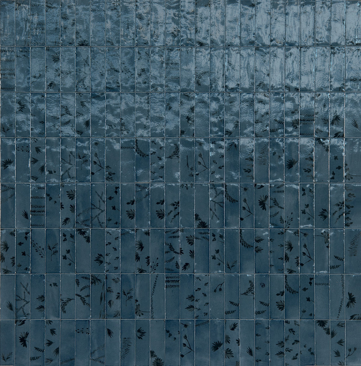 Marazzi Rice Blu Deco Leaf Rectangle 2x6 Glossy Wall Tile