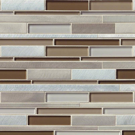 Madison avenue interlocking 12X12 glass metal mosaic wall tile SMOT-GLSMTIL-MA8MM product shot multiple tiles angle view