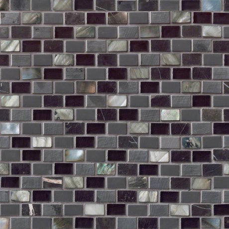 Midnight pearl 12X12 glass metal and stone mesh mounted mosaic wall tile SMOT-SGLSMT-MNPRL8MM product shot multiple tiles angle view