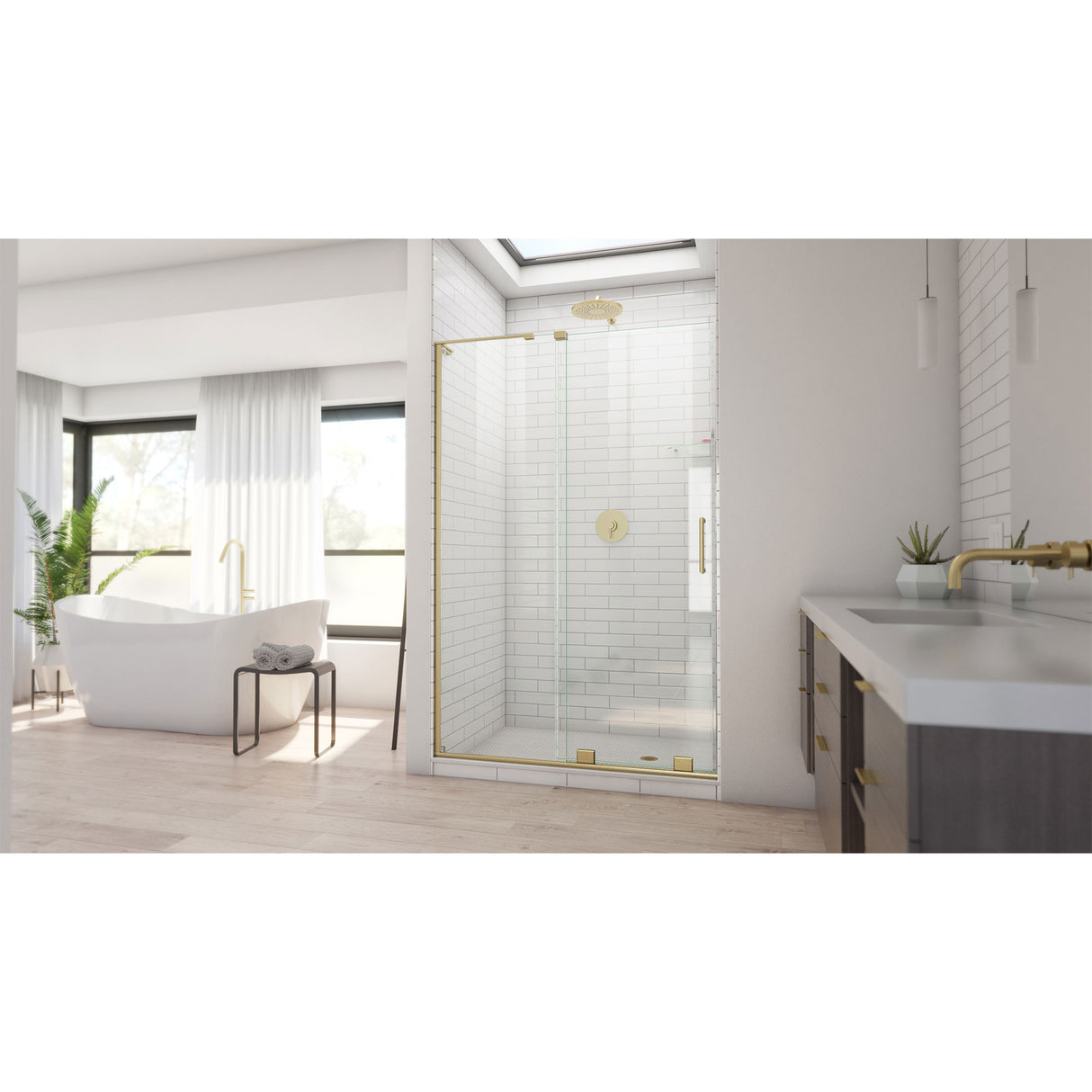 DreamLine Mirage-X 44-48 in. W x 72 in. H Frameless Sliding Shower Door in Brushed Gold
