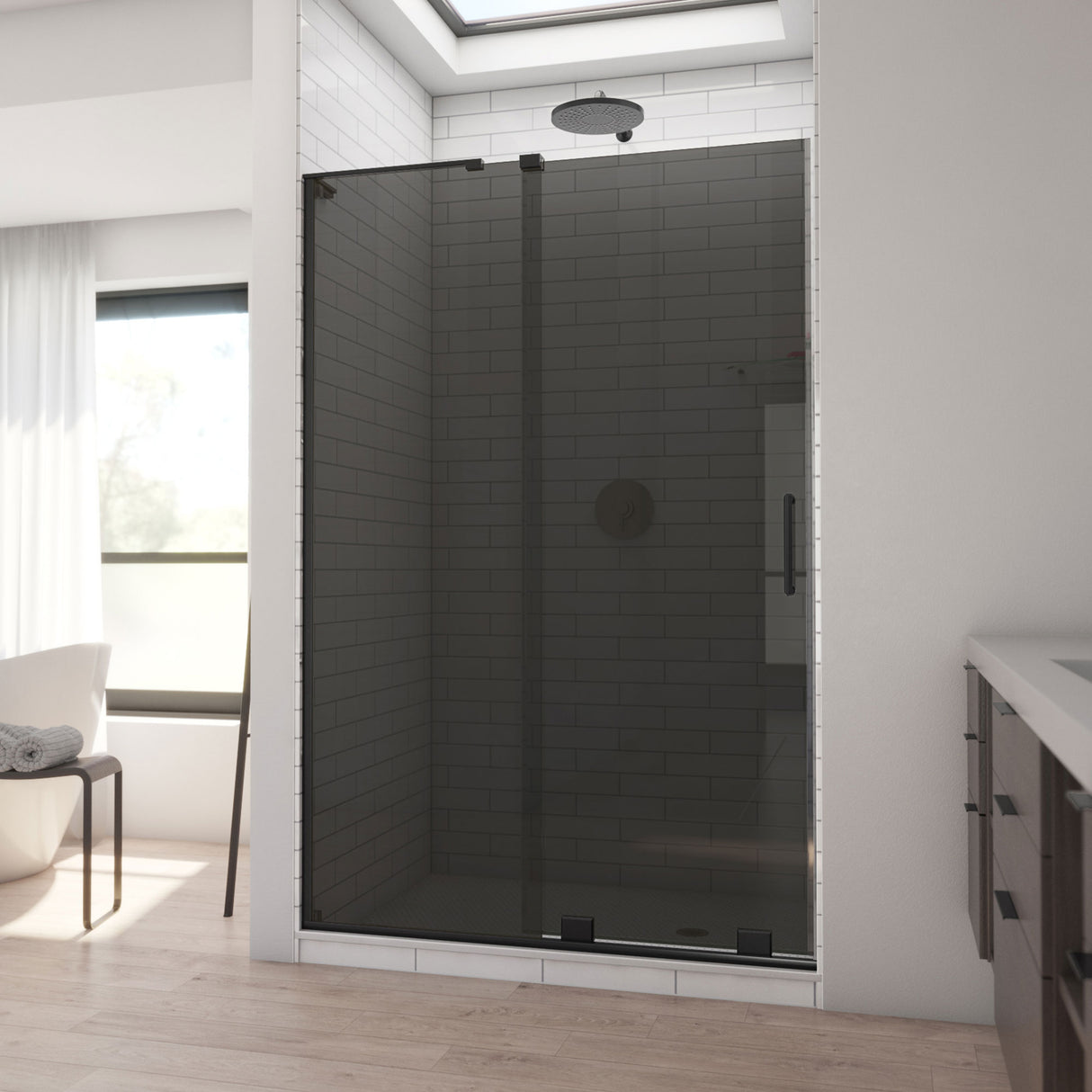 DreamLine Mirage-X 44-48 in. W x 72 in. H Frameless Sliding Shower Door in Satin Black with Smoke Gray Glass
