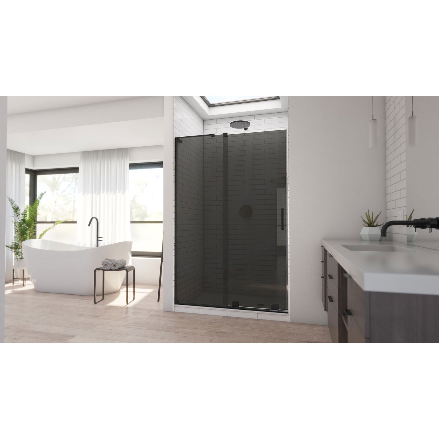 DreamLine Mirage-X 44-48 in. W x 72 in. H Frameless Sliding Shower Door in Satin Black with Smoke Gray Glass