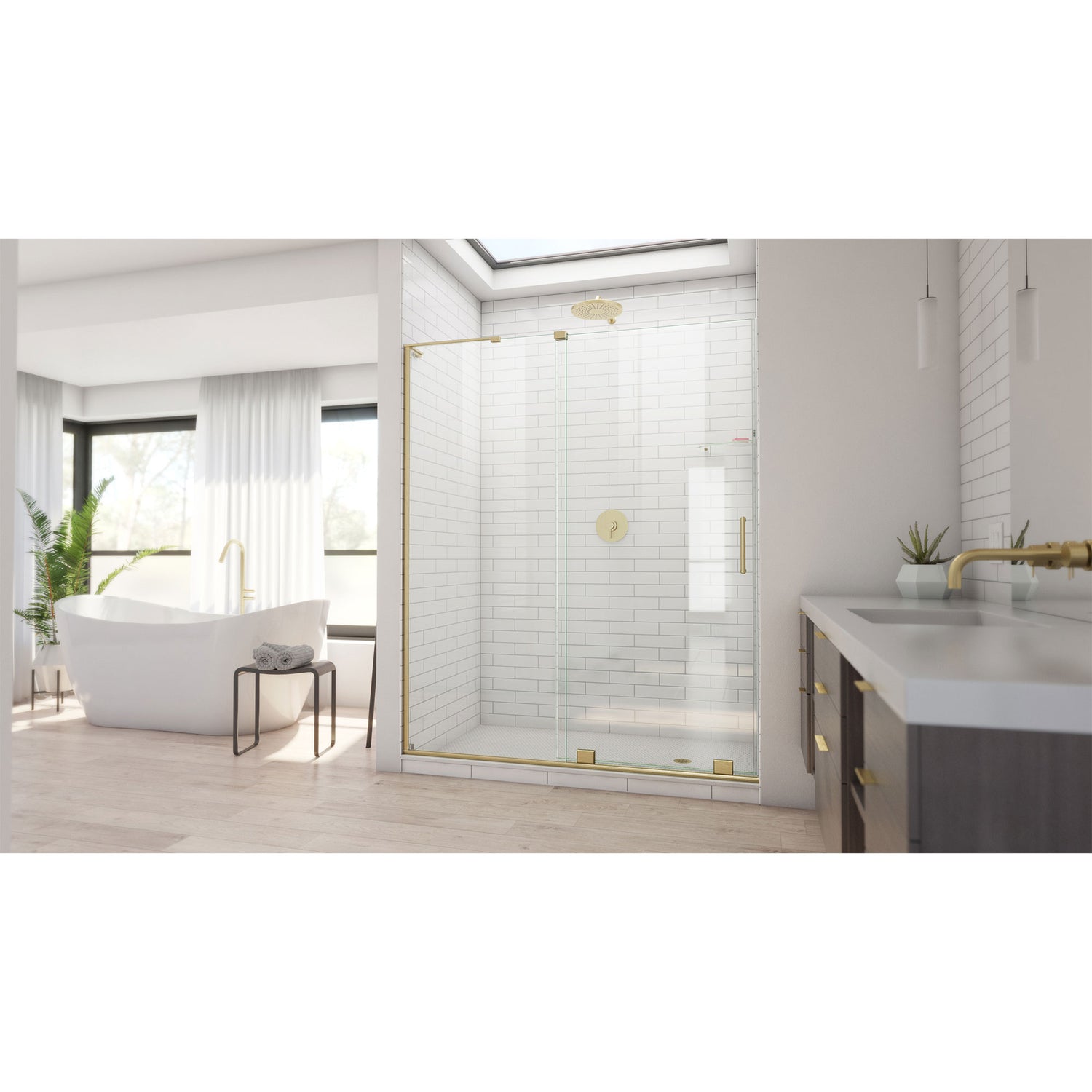DreamLine Mirage-X 56-60 in. W x 72 in. H Frameless Sliding Shower Door in Brushed Gold