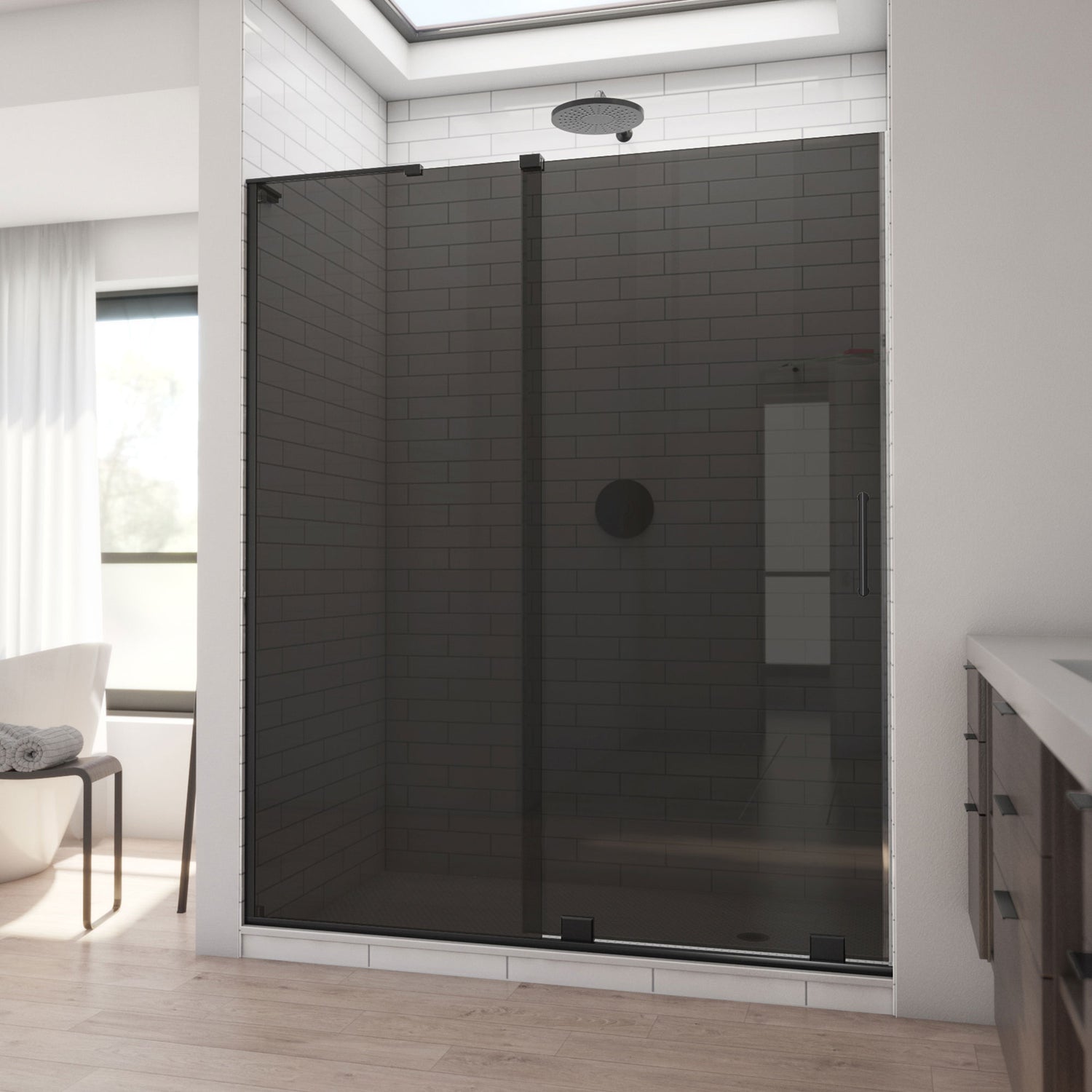 DreamLine Mirage-X 56-60 in. W x 72 in. H Frameless Sliding Shower Door in Satin Black with Smoke Gray Glass