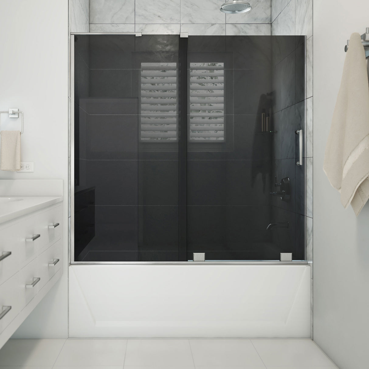 DreamLine Mirage-X 56-60 in. W x 58 in. H Frameless Sliding Tub Door in Brushed Nickel