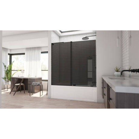 DreamLine Mirage-X 56-60 in. W x 58 in. H Frameless Sliding Tub Door in Satin Black with Smoke Gray Glass