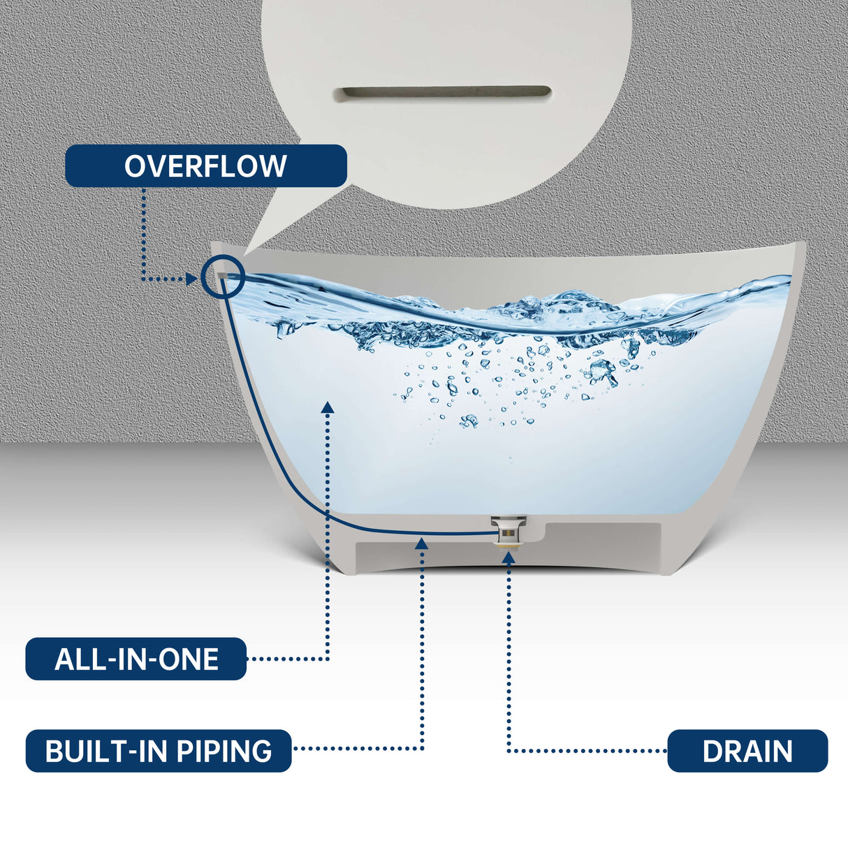 New England Home Goods Everest 67" Freestanding Tub in Black - Stone Resin Solid Surface