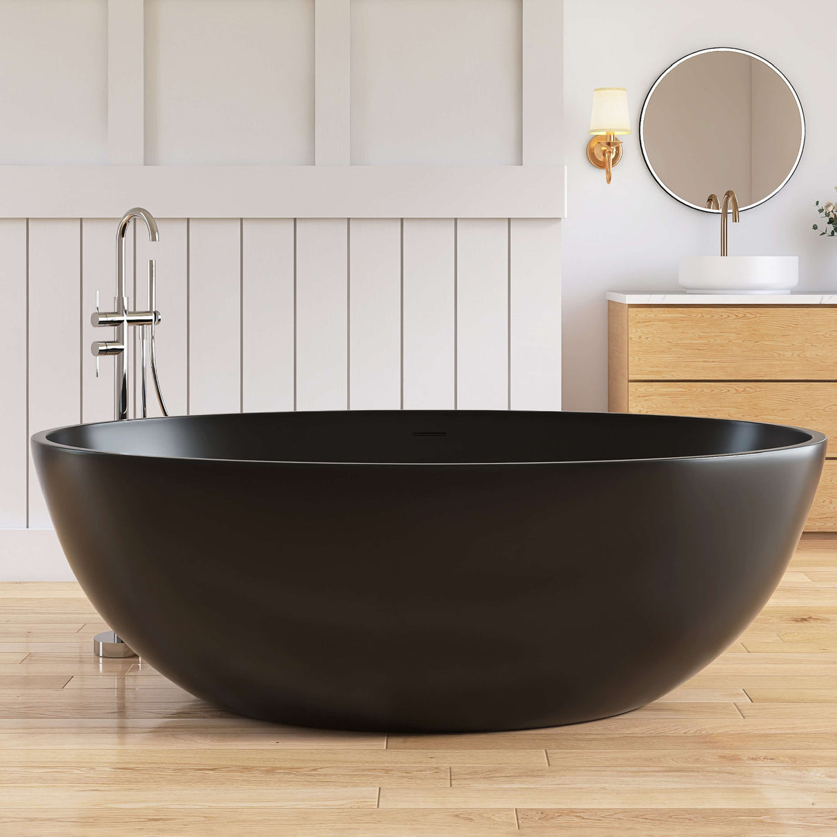 New England Home Goods Everest 67" Freestanding Tub in Black - Stone Resin Solid Surface