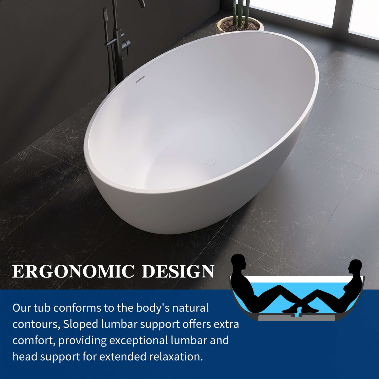 New England Home Goods Malibu 67" Freestanding Tub in White - Stone Resin Solid Surface