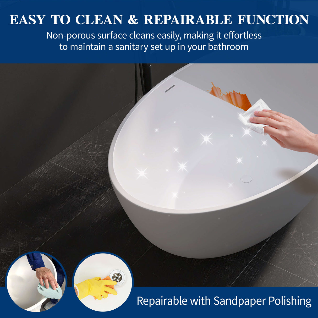 New England Home Goods Malibu 67" Freestanding Tub in White - Stone Resin Solid Surface