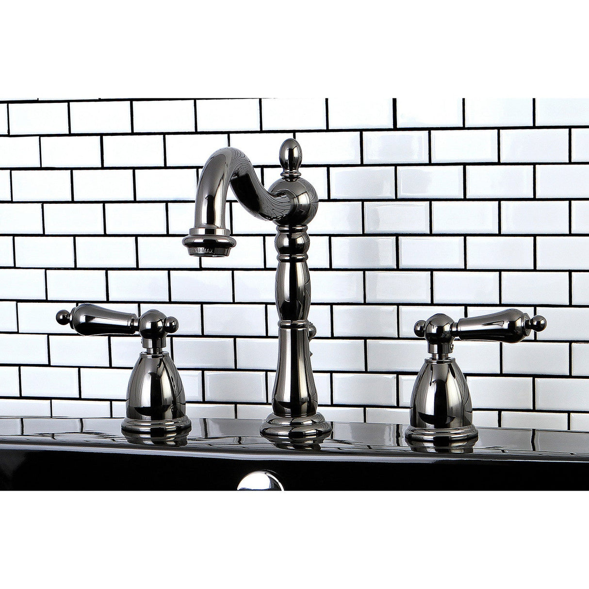 Water Onyx NB1970AL Two-Handle 3-Hole Deck Mount Widespread Bathroom Faucet with Brass Pop-Up, Black Stainless Steel