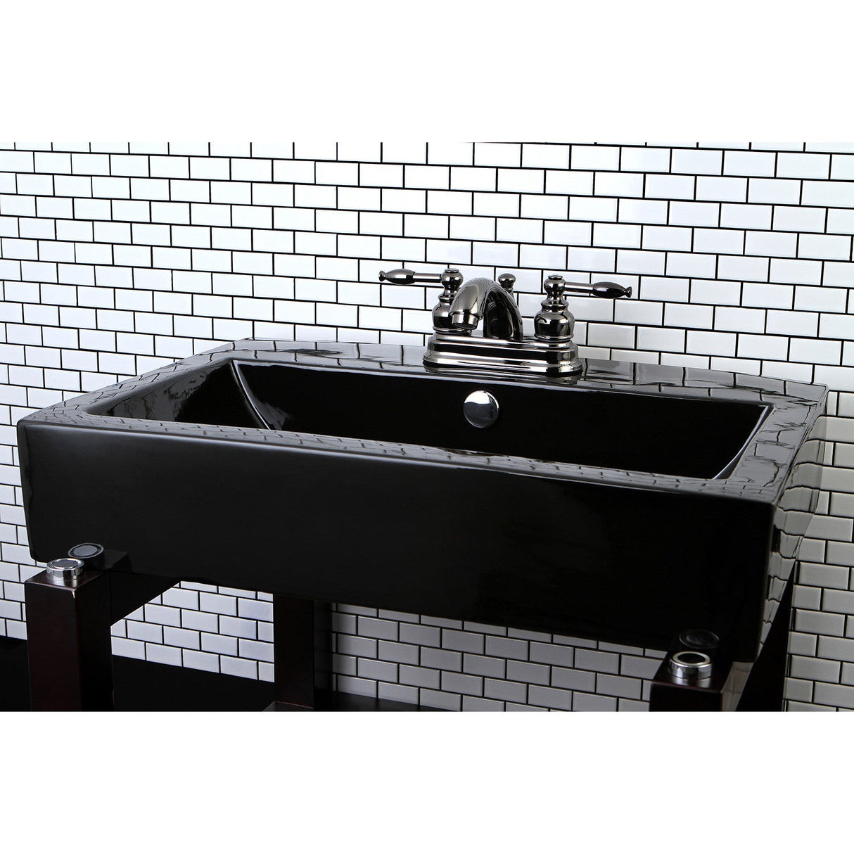 Water Onyx NB2600KL Two-Handle 3-Hole Deck Mount 4" Centerset Bathroom Faucet with Plastic Pop-Up, Black Stainless Steel