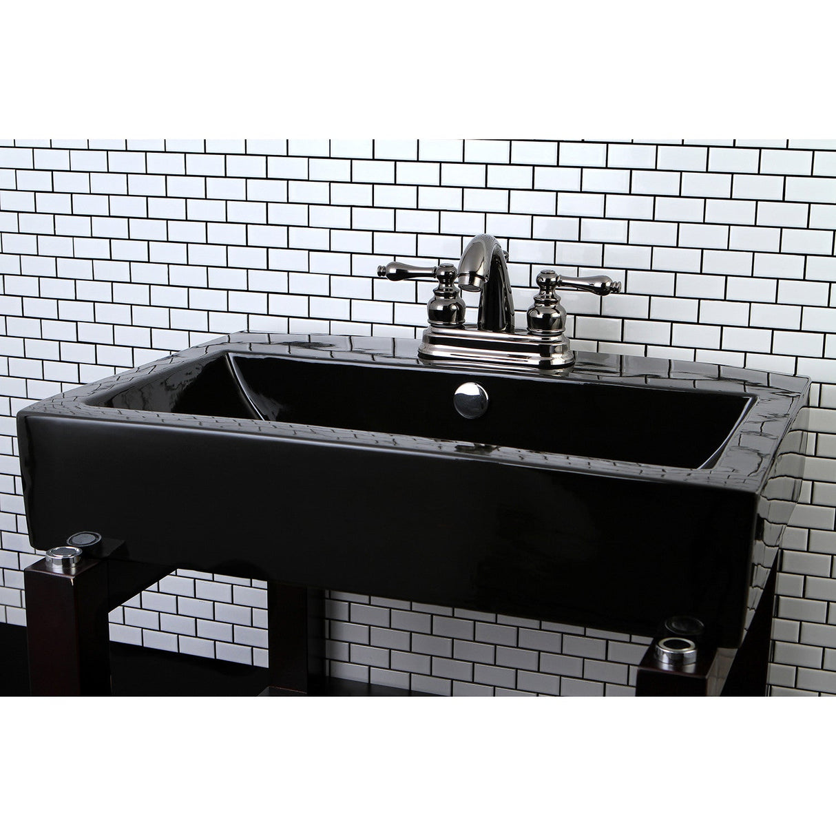 Water Onyx NB5610AL Two-Handle 3-Hole Deck Mount 4" Centerset Bathroom Faucet with Plastic Pop-Up, Black Stainless Steel