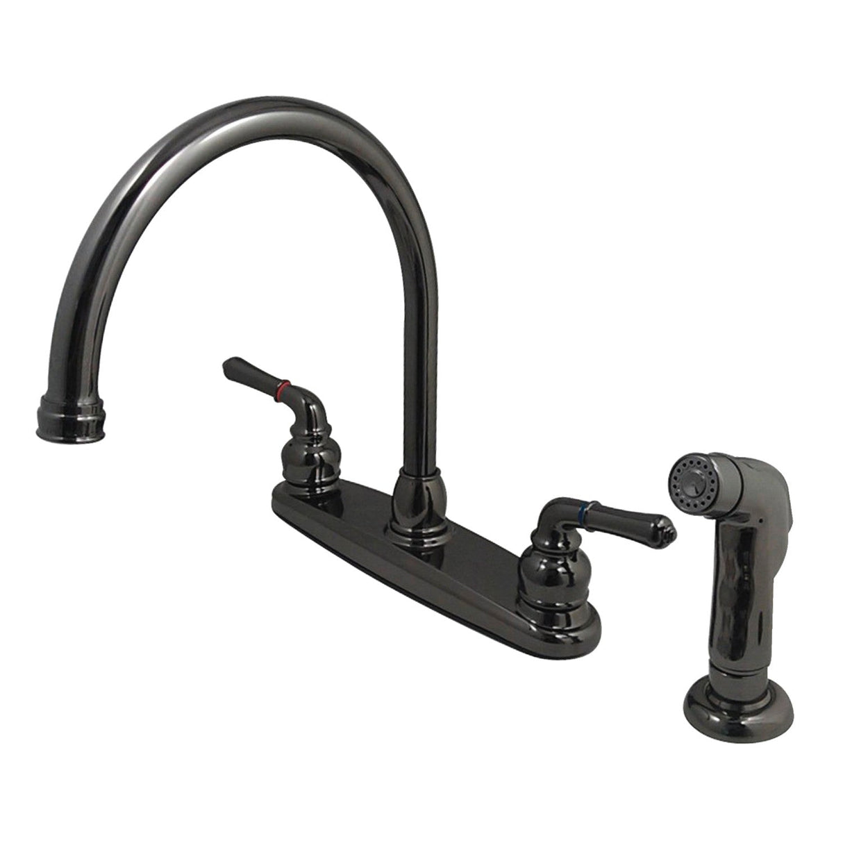 Water Onyx NB790SP Two-Handle 4-Hole Deck Mount 8" Centerset Kitchen Faucet with Side Sprayer, Black Stainless Steel
